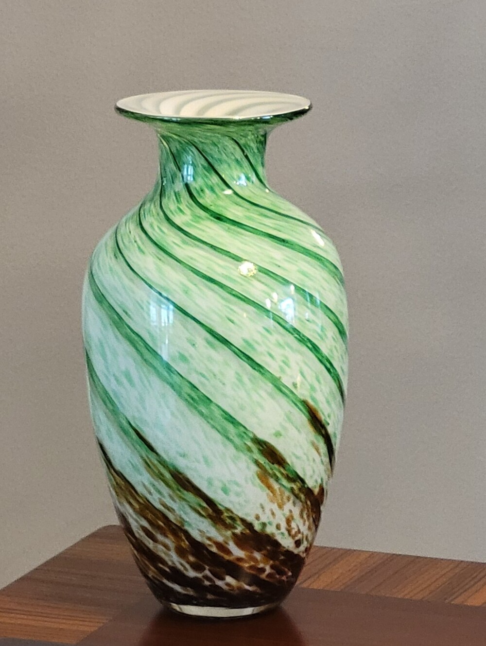 Vintage Karl Wiedmann Murano Style Large, Art Glass Vase Green Swirl